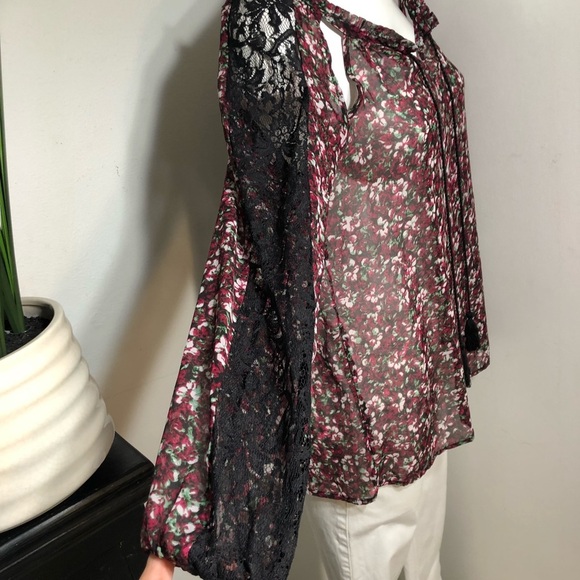 Jessica Simpson Sheer Floral Tunic w/ Lace Tassels & Cut-Outs - Picture 5 of 10